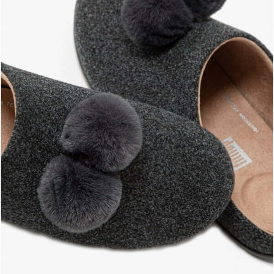 FitFlop CHRISSIE POM POM Ladies Mule Slippers Pewter Grey - Shuperb