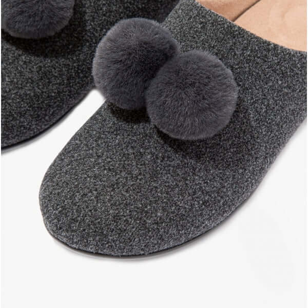 FitFlop CHRISSIE POM POM Ladies Mule Slippers Pewter Grey - Shuperb