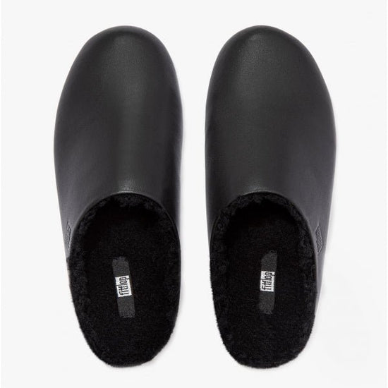 FitFlop CHRISSIE Ladies Leather Mule Slippers All Black - Shuperb