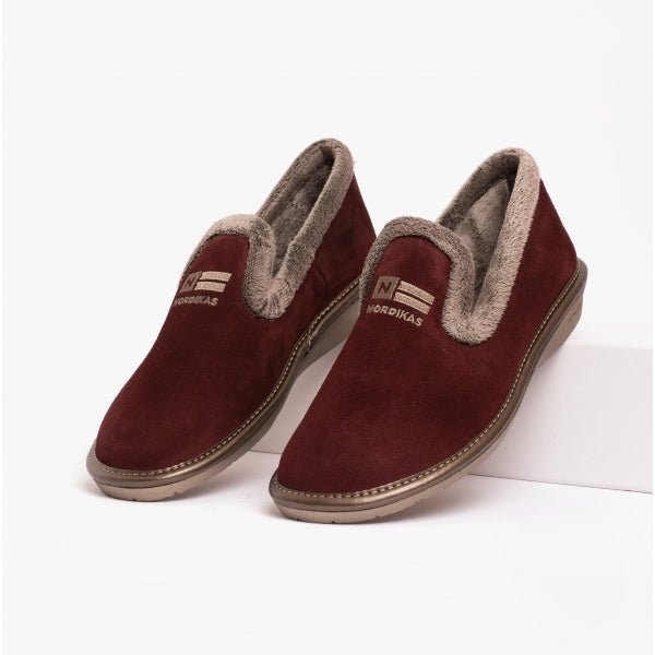 Nordikas 305 (AFELPADO) Ladies Suede Full Slippers Bordeaux - Shuperb