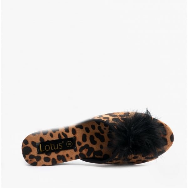 Lotus ALLURE Ladies Mule Slippers Leopard - Shuperb