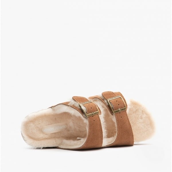 Bedroom Athletics MABEL Ladies Suede Two Strap Slippers Chestnut - Shuperb