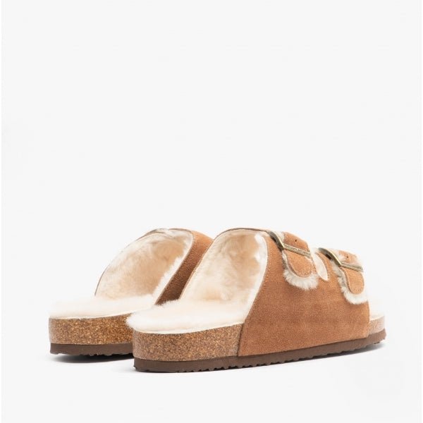 Bedroom Athletics MABEL Ladies Suede Two Strap Slippers Chestnut - Shuperb