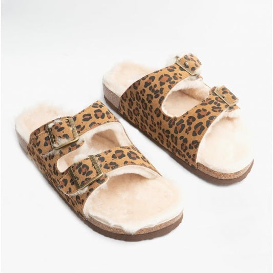 Bedroom Athletics MABEL Ladies Suede Two Strap Slippers Leopard - Shuperb