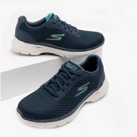 Skechers GO WALK 6 ICONIC VISION Ladies Mesh Trainers Navy/Turquoise - Shuperb