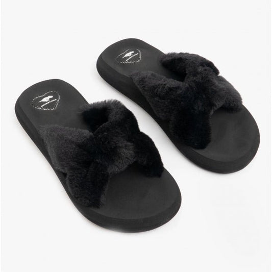 Rocket Dog SLADE WINETTE Ladies Faux Fur Slide Sandals Black - Shuperb