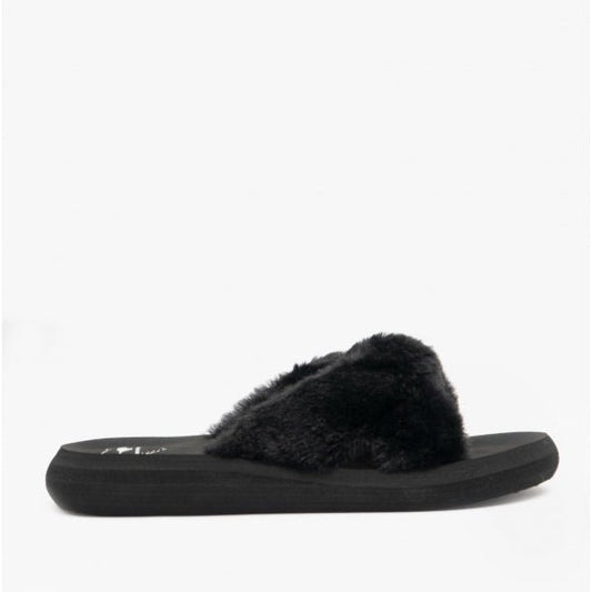 Rocket Dog SLADE WINETTE Ladies Faux Fur Slide Sandals Black - Shuperb