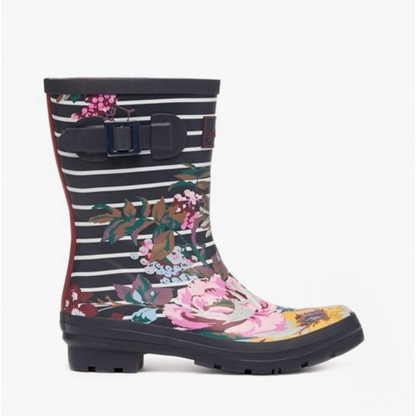 Joules MOLLY WELLY Ladies Rubber Mid - Height Wellies Navy Floral Stripe - Shuperb