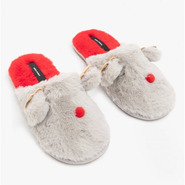 Vero Moda THEA Ladies Reindeer Novelty Mule Slippers Ash - Shuperb