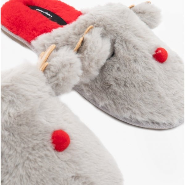 Vero Moda THEA Ladies Reindeer Novelty Mule Slippers Ash - Shuperb