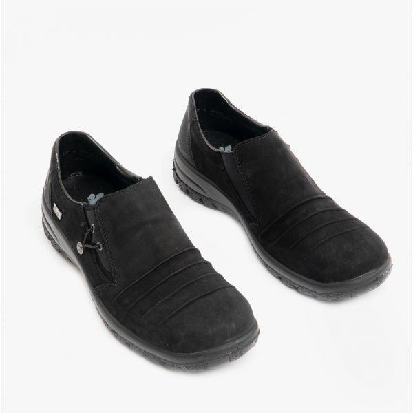 Rieker L7154 - 00 Ladies Leather Slip - On Shoes Black - Shuperb