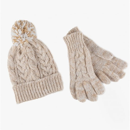 Totes Toasties COLD WEATHER Ladies Cable Knit Hat And Gloves Set Cream: - Shuperb