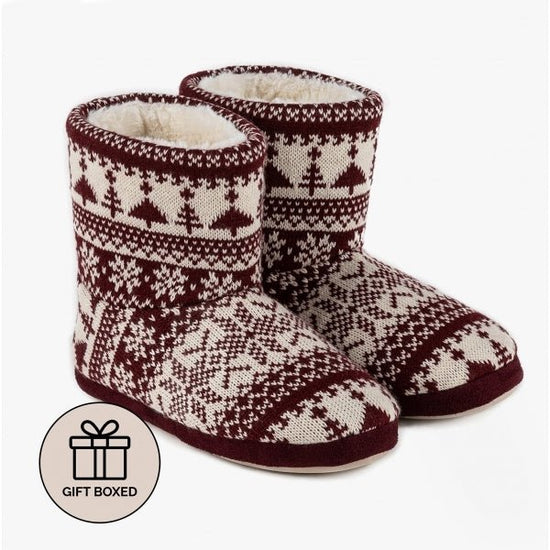 Totes Toasties FAIR ISLE Ladies Bootie Slippers Berry Multi - Shuperb