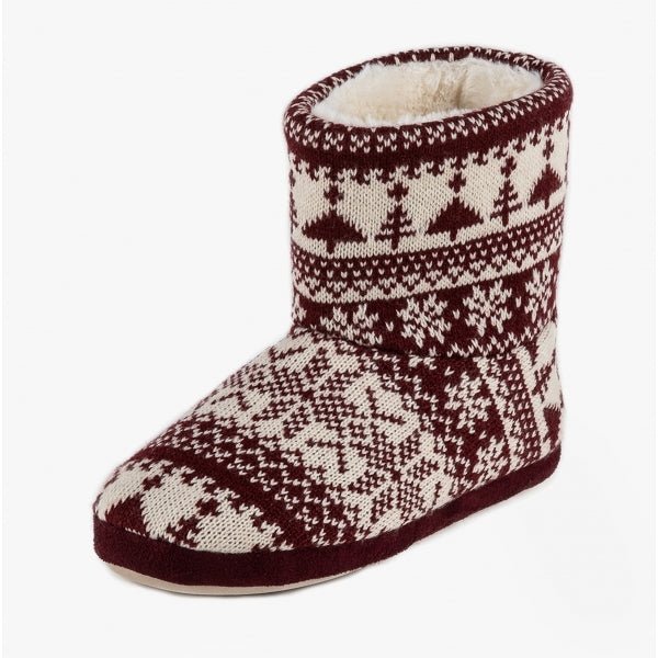 Totes Toasties FAIR ISLE Ladies Bootie Slippers Berry Multi - Shuperb