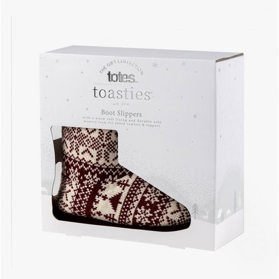 Totes Toasties FAIR ISLE Ladies Bootie Slippers Berry Multi - Shuperb