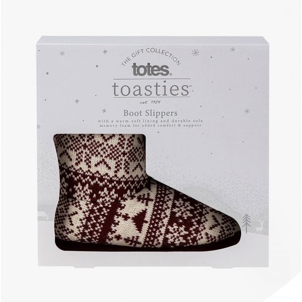 Totes Toasties FAIR ISLE Ladies Bootie Slippers Berry Multi - Shuperb