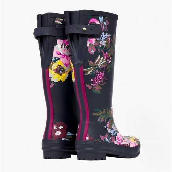 Joules WELLY PRINT Ladies Rubber Tall Wellington Boots Navy Florals - Shuperb