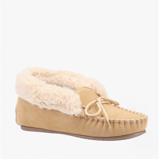 Hush Puppies PHILIPPA Ladies Suede Moccasin Slippers Tan - Shuperb