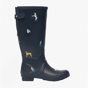 Joules WELLY PRINT Ladies Rubber Wellies Navy Dogs - Shuperb