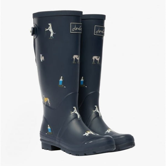 Joules WELLY PRINT Ladies Rubber Wellies Navy Dogs - Shuperb