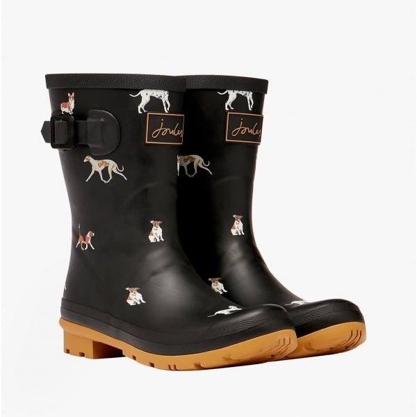 Joules MOLLY WELLY Ladies Rubber Wellies Black Dog - Shuperb