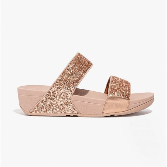 FitFlop LULU GLITTER Ladies Sliders Rose Gold - Shuperb