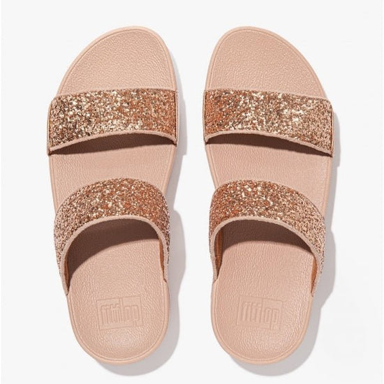 FitFlop LULU GLITTER Ladies Sliders Rose Gold - Shuperb