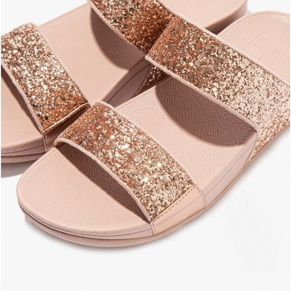 FitFlop LULU GLITTER Ladies Sliders Rose Gold - Shuperb