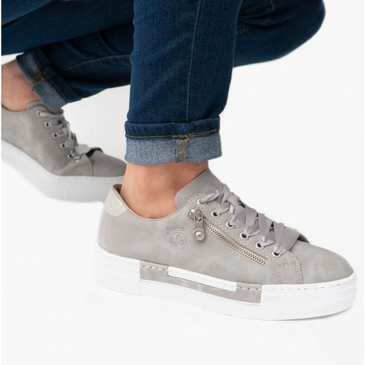 Rieker N49C2 - 40 Ladies Casual Platform Trainers Grey - Shuperb