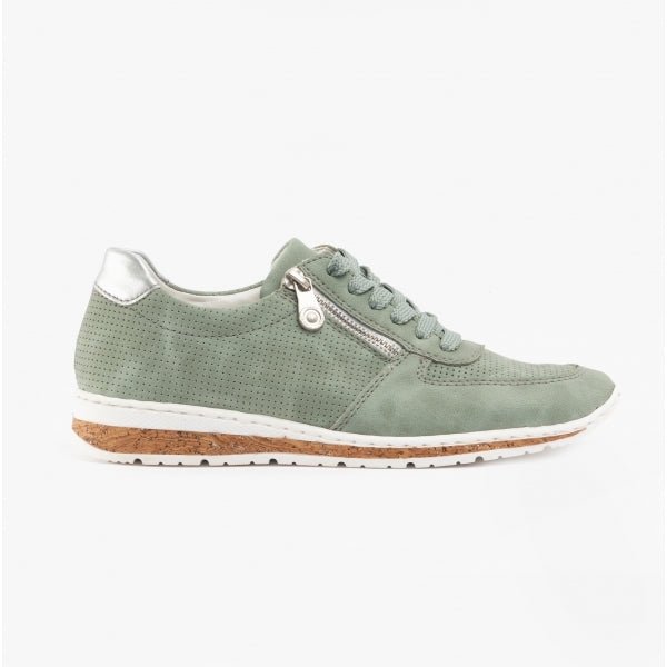 Rieker N5127 - 52 Ladies Lace - Up Trainers Green - Shuperb