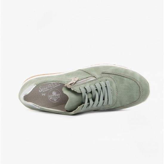 Rieker N5127 - 52 Ladies Lace - Up Trainers Green - Shuperb