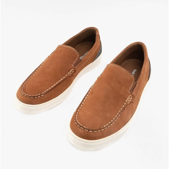 Hush Puppies MOUNT Mens Leather Slip - On Shoes Tan Nubuck - Shuperb