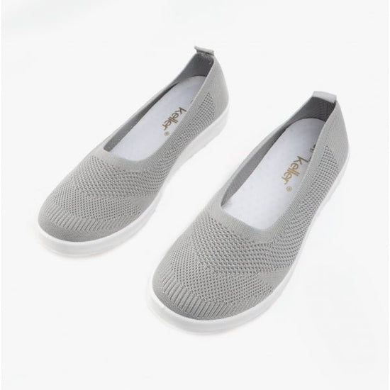 Dr Keller LAURA Ladies Slip - On Knit Trainers Grey - Shuperb