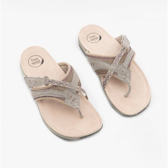 Free Spirit JULIET Ladies Toe Post Sandals Pebble - Shuperb