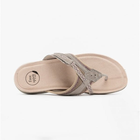 Free Spirit JULIET Ladies Toe Post Sandals Pebble - Shuperb