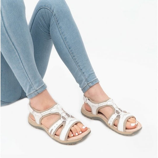 Free Spirit FAIRMONT Ladies Touch Fasten Leather Sandals White - Shuperb