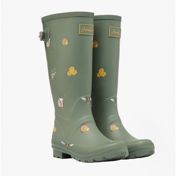 Joules WELLY PRINT Ladies Rubber Wellies Khaki Bee - Shuperb