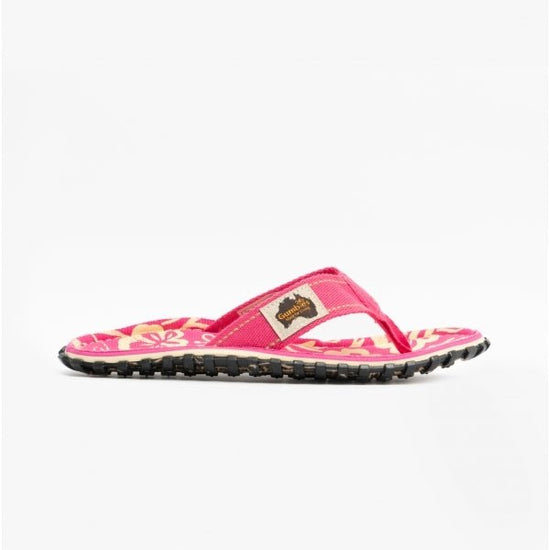 Gumbies ISLANDER Ladies Canvas Flip Flops Pink Hibiscus - Shuperb