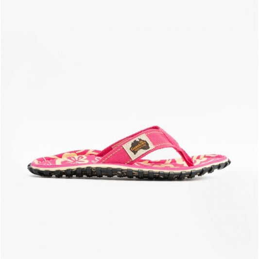 Gumbies ISLANDER Ladies Canvas Flip Flops Pink Hibiscus - Shuperb