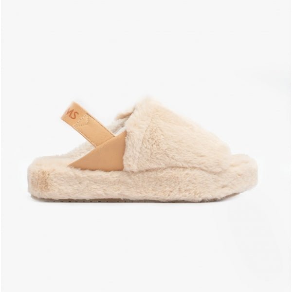 TOMS SOFIA Ladies Faux Fur Slippers Natural - Shuperb