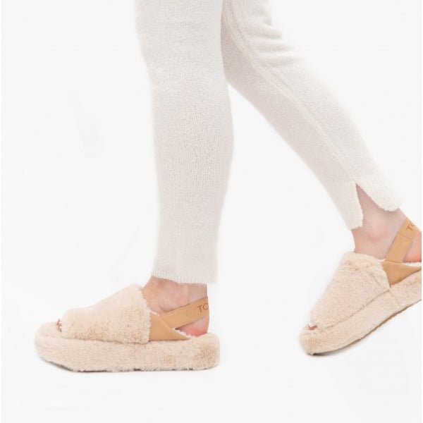 TOMS SOFIA Ladies Faux Fur Slippers Natural - Shuperb