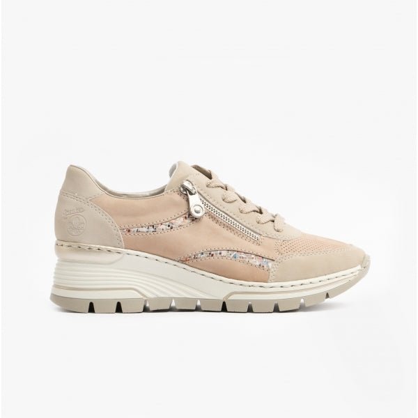 Rieker N8306 - 60 Ladies Lace & Zip - Up Trainers Beige - Shuperb