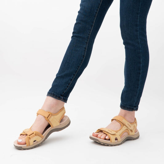 Free Spirit FRISCO Ladies Leather Touch Fasten Sandals Dijon - Shuperb