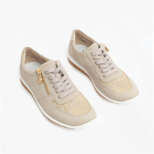 Rieker N5121 - 60 Ladies Lace - Up Trainers Beige - Shuperb