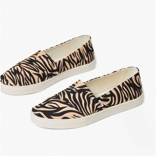 TOMS ALPARGATA CUPSOLE TIGER Ladies Cotton Slip - On Shoes Tan - Shuperb