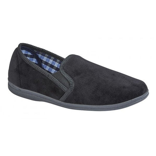 Sleepers WILSON Mens Twin Gusset Slipper Black Plush Velour - Shuperb