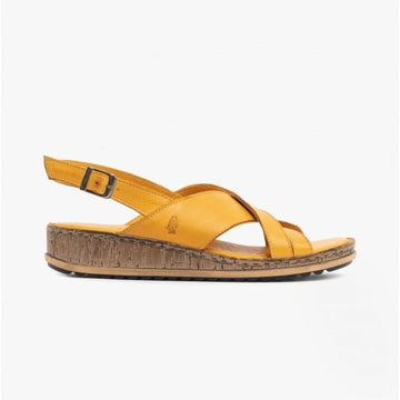 Hush Puppies ELENA Ladies Leather Wedge Heel Sandals Yellow - Shuperb