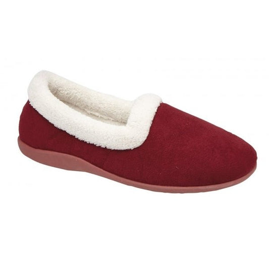 Sleepers SANDIE Ladies Collared Full Slippers Wine - Shuperb