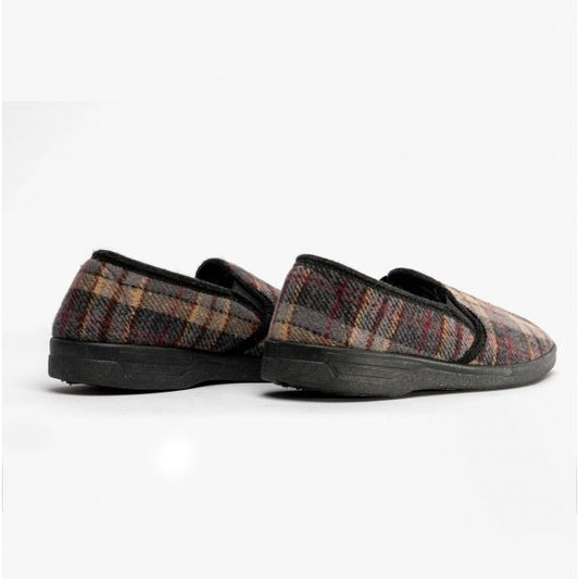 Jo & Joe TED Mens Full Slippers Grey Check - Shuperb