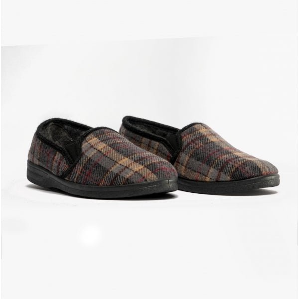 Jo & Joe TED Mens Full Slippers Grey Check - Shuperb